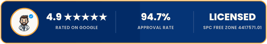 Visa Doctor: rated 4.9 on Google, 94.7% approval rate across submitted files, licensed SPC Free Zone 4417571.01